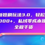 （9794期）全新短剧玩法3.0，轻松日入1000+，私域零成本操作，全程干货