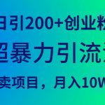 （9654期）超暴力引流法，日引200+创业粉，卖项目月入10W+