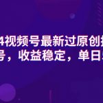 （9505期）2024视频号最新过原创技术，三天起号，收益稳定，单日500-1K