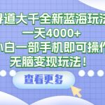 （9479期）寻道大千全新蓝海玩法，一天4000+，小白一部手机即可操作，无脑变现玩法！