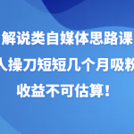 解说类自媒体思路课，纯个人操刀短短几个月吸粉80w，收益不可估算！