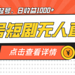视频号短剧无人直播，螺旋起号，单号日收益1000+