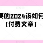 极其重要的2024该如何把握？【付费文章】