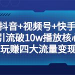 （5403期）抖音+视频号+快手 快速引流破10w播放核心玩法：带你玩赚四大流量变现方法！