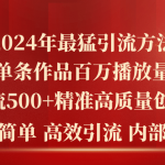 （10920期）2024年最猛暴力引流方法，单条作品百万播放 单日引流500+高质量精准创业粉
